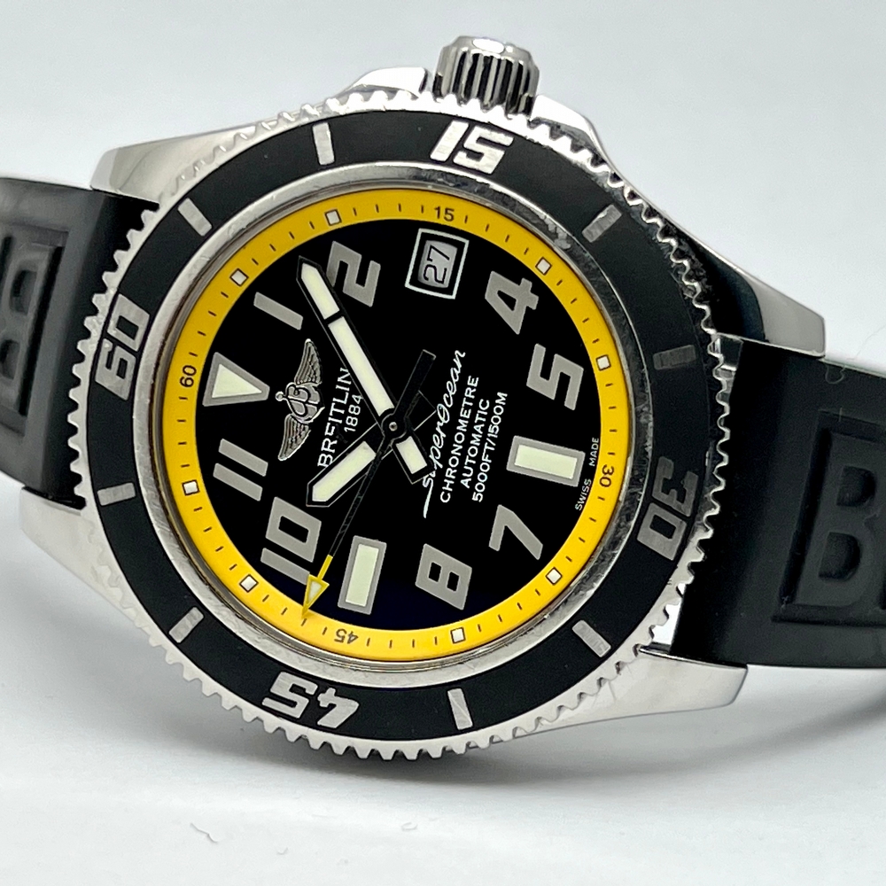 22mm Black/Yellow Canvas & Rubber Strap For Breitling Super Ocean – Men's Sport Band