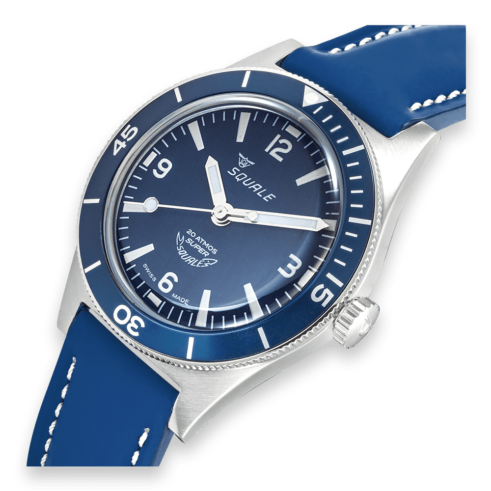 Super Squale Arabic Numerals Blue Leather