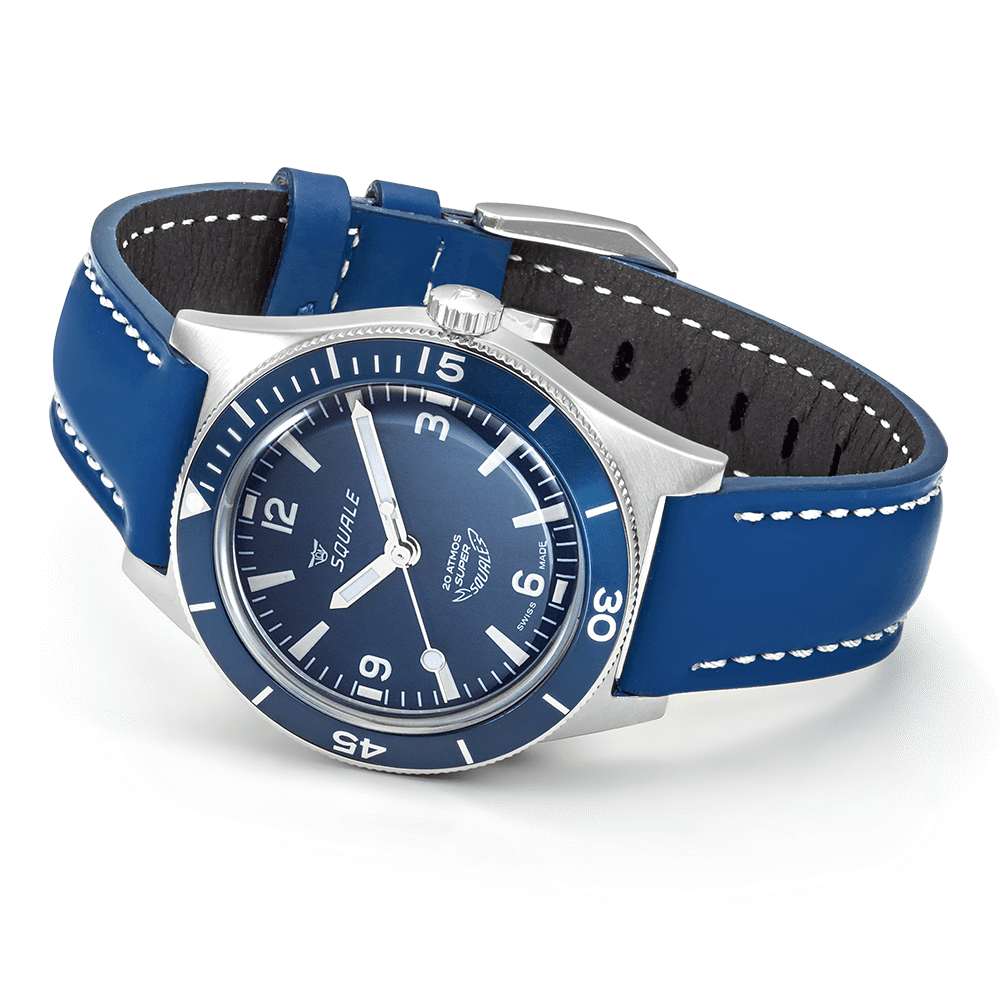 Super Squale Arabic Numerals Blue Leather